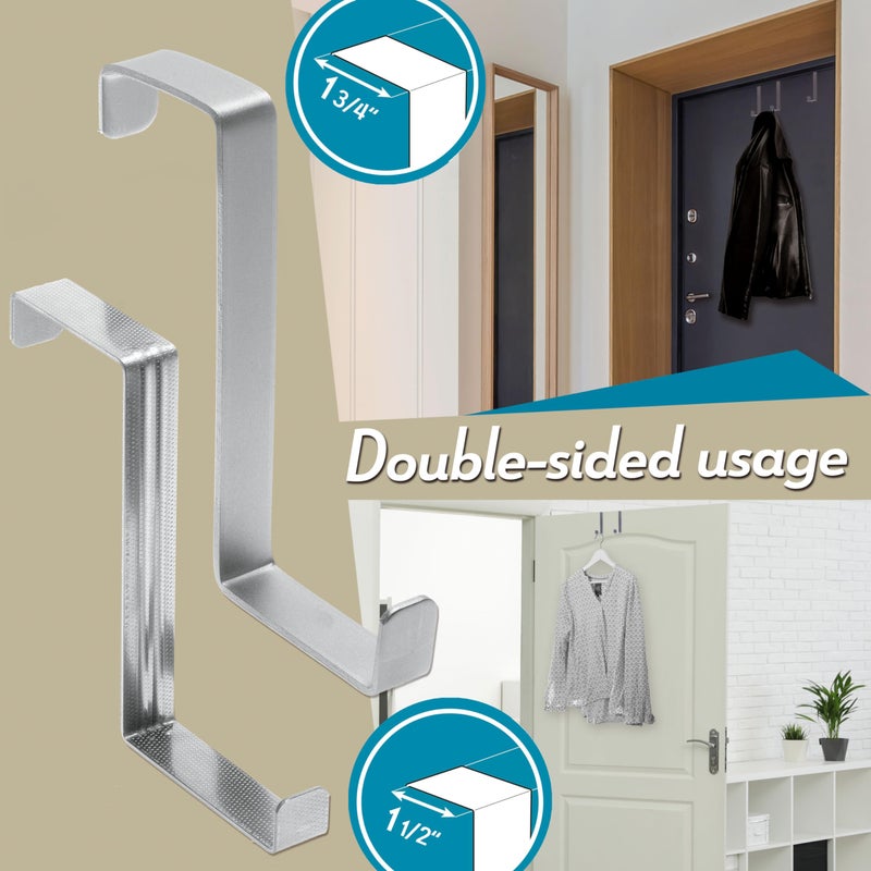 4smile Over The Door Hooks, 5 + 5 Pack - Stainless Steel Coat Hanger, Towel Holder 2-Sided of 1 3/8" & 1 3/4", Heavy Duty - Hooks for Hanging with Anti-Scratch Pads, Wreath Hanger with Anti-Slip Dots - Image 5